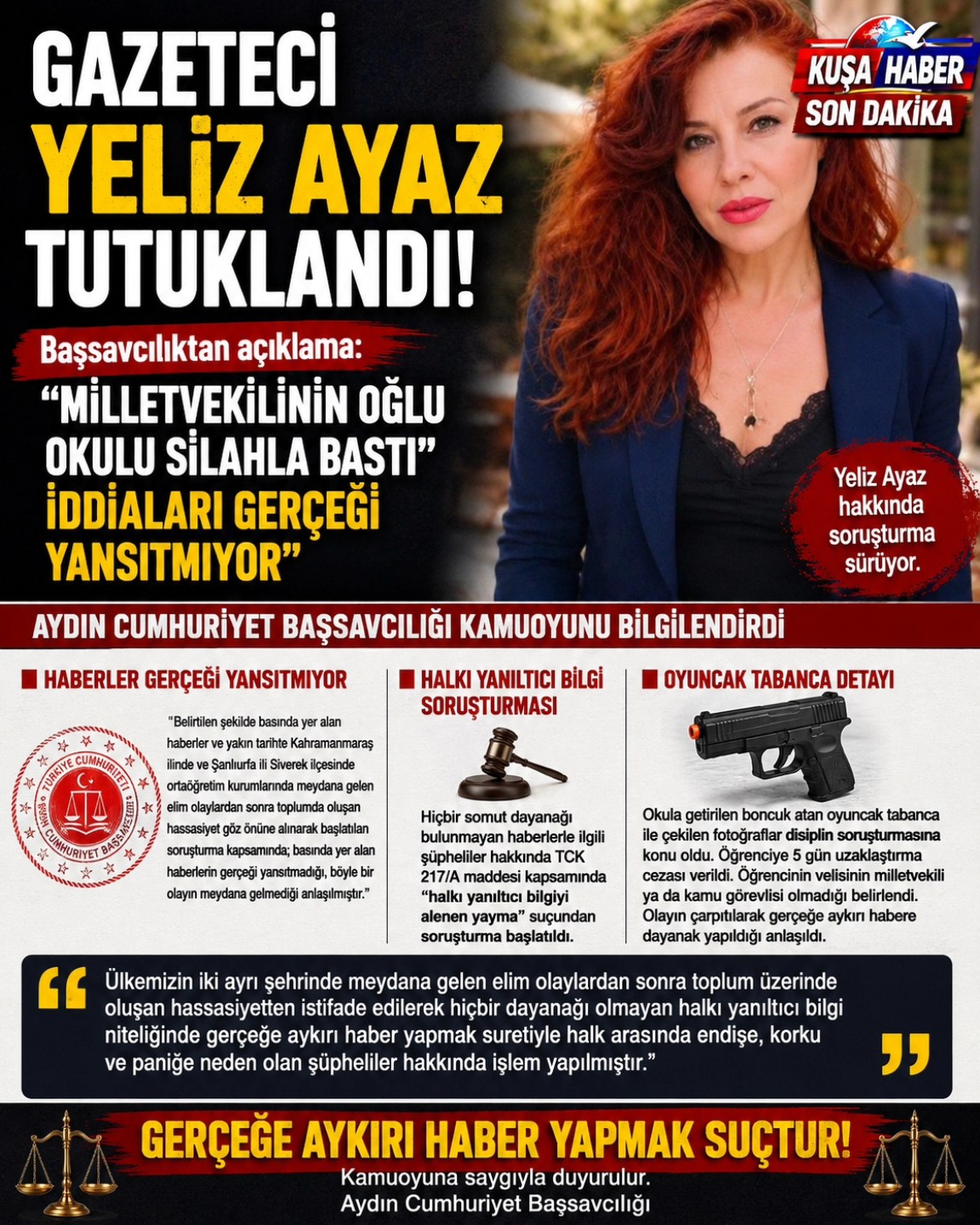 GAZETECİ YELİZ AYAZ TUTUKLANDI… AYDIN CUMHURİYET BAŞSAVCILIĞI’NDAN DİKKAT ÇEKEN AÇIKLAMA