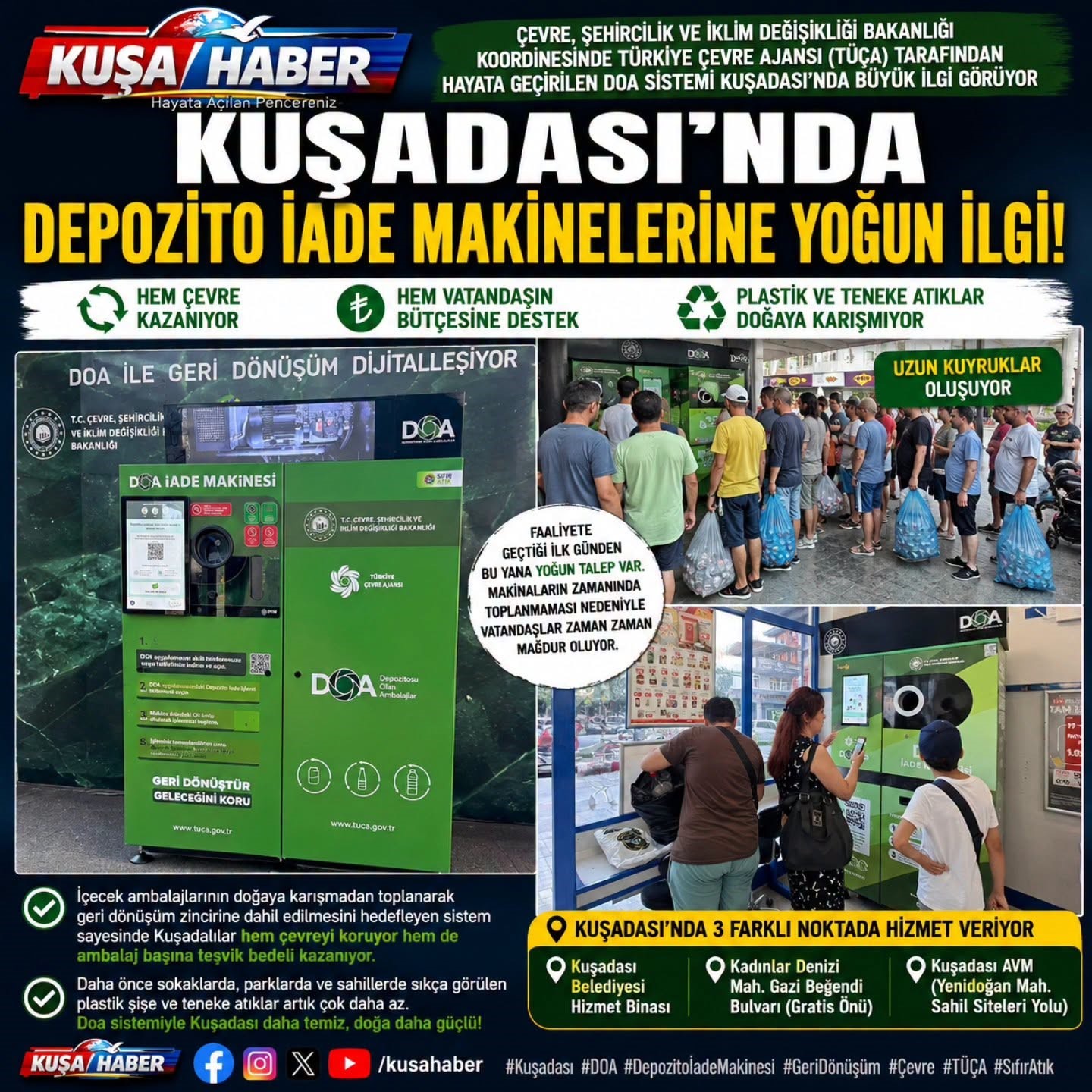 KUŞADASI’NDA DEPOZİTO İADE MAKİNELERİNE YOĞUN İLGİ