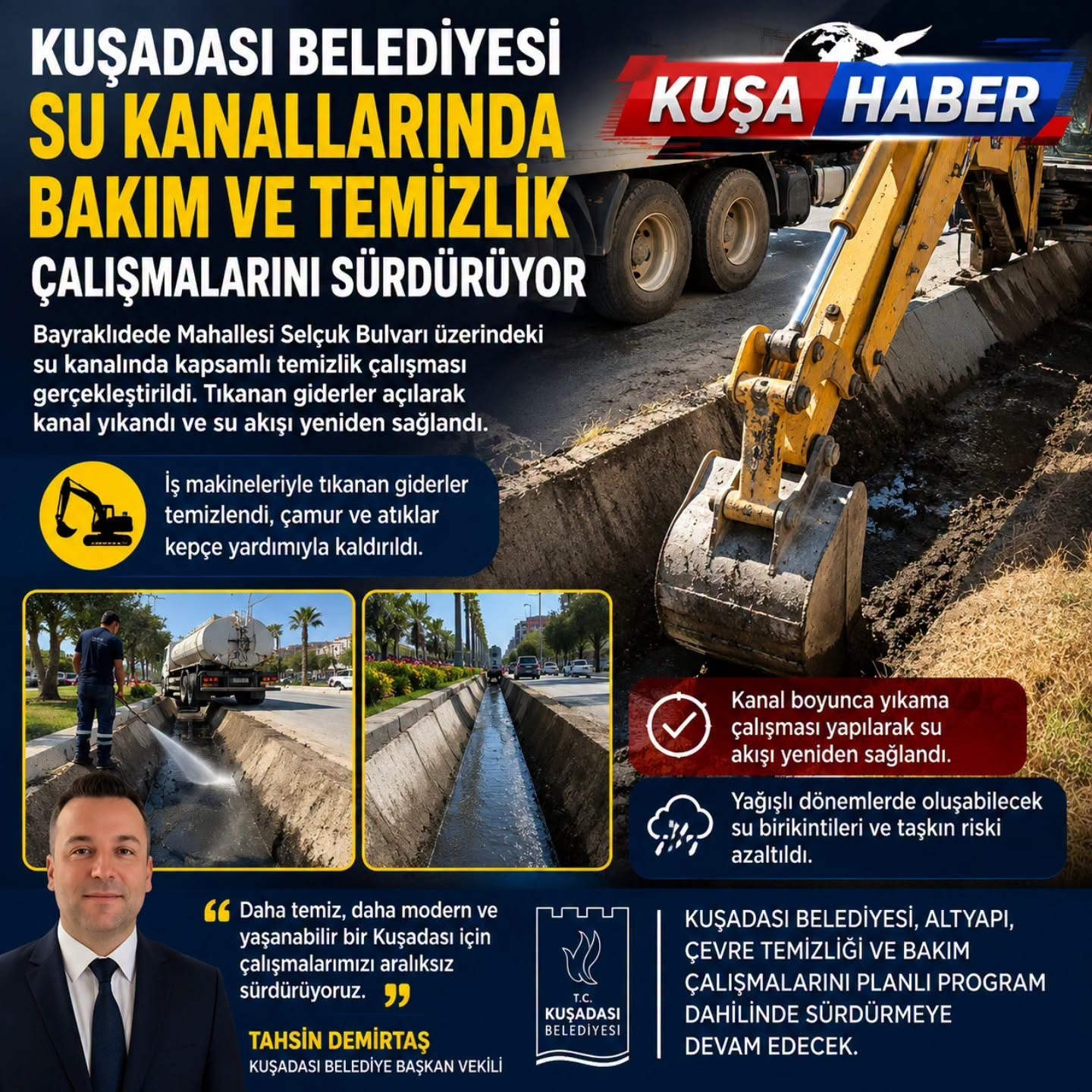 KUŞADASI BELEDİYESİ SU KANALLARINDA BAKIM VE TEMİZLİK ÇALIŞMALARINI SÜRDÜRÜYOR