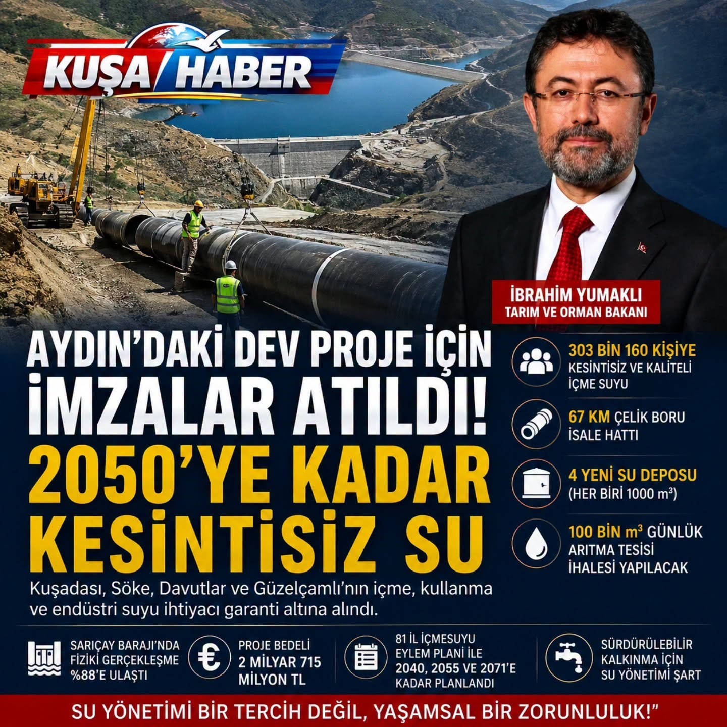 AYDIN’DAKİ DEV SU PROJESİNDE İMZALAR ATILDI: KUŞADASI VE SÖKE’YE 2050’YE KADAR KESİNTİSİZ SU